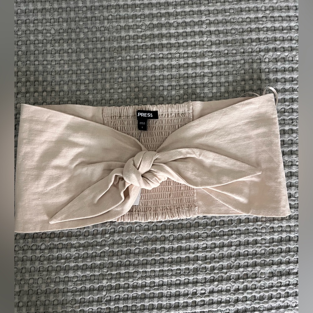 Express Linen-Blend Tie Front Bandeau Top